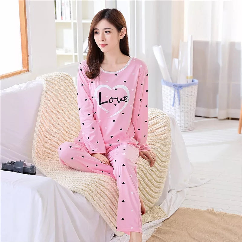 2PC LOVE HEART PRINTED NIGHT SUIT PAJAMA SET