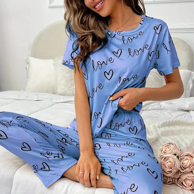 2PC LOVE PRINTED BLUE SUIT PAJAMA SET