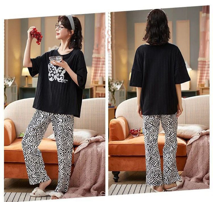 2PC BUTTERFLY PRINTED BLACK N WHITE SUIT PAJAMA SET