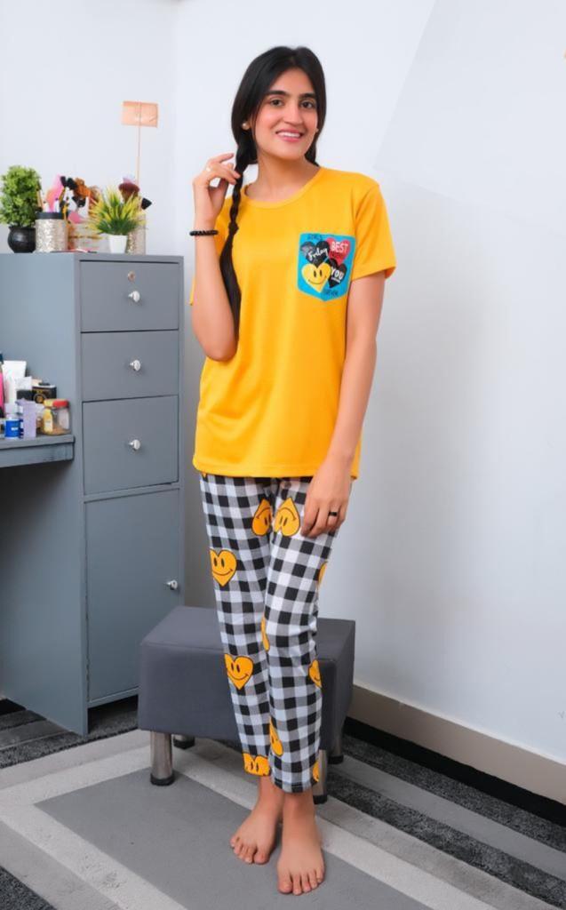 2PC YELLOW WITH CHECK STYLE SUIT PAJAMA SET